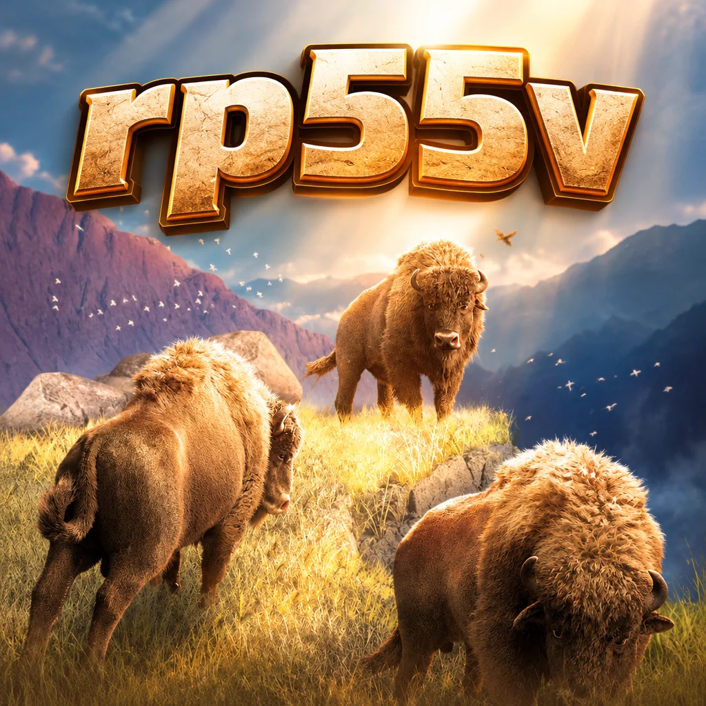 Tiga ekor banteng di padang rumput pegunungan dalam visual game Buffalo Win dari rp55v